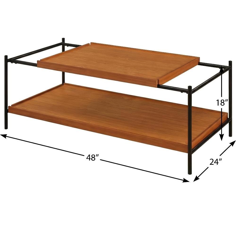 Coffee Table Honey Oak & Black Metal Frame MDF Top with Storage Shelf