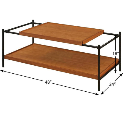 Coffee Table Honey Oak & Black Metal Frame MDF Top with Storage Shelf