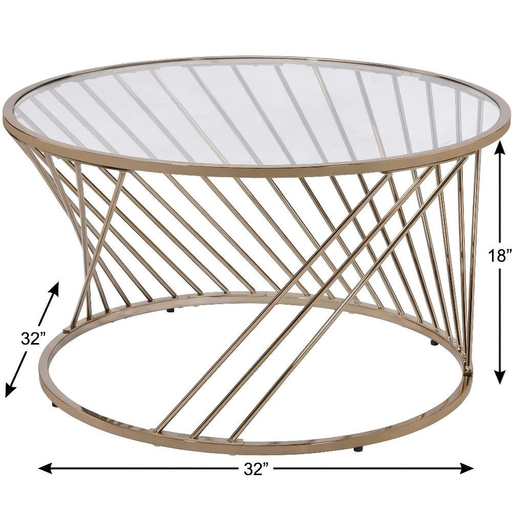 Coffee Table Champagne Metal Frame Glass Top with Sturdy Design