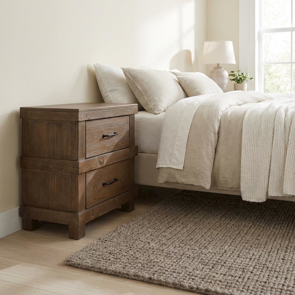 Antique Oak Nightstand with Classic Design and Solid Wood Finish