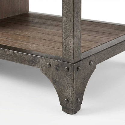 Industrial-style TV stand, Weathered Oak, Antique Silver, metal, wood veneer