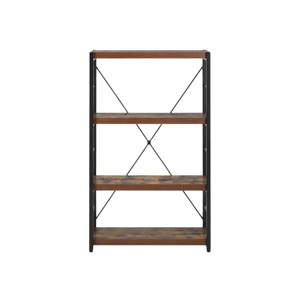 Weathered Oak and Black Bookcase with Sturdy Frame for Living Room Storage