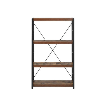 Weathered Oak and Black Bookcase with Sturdy Frame for Living Room Storage