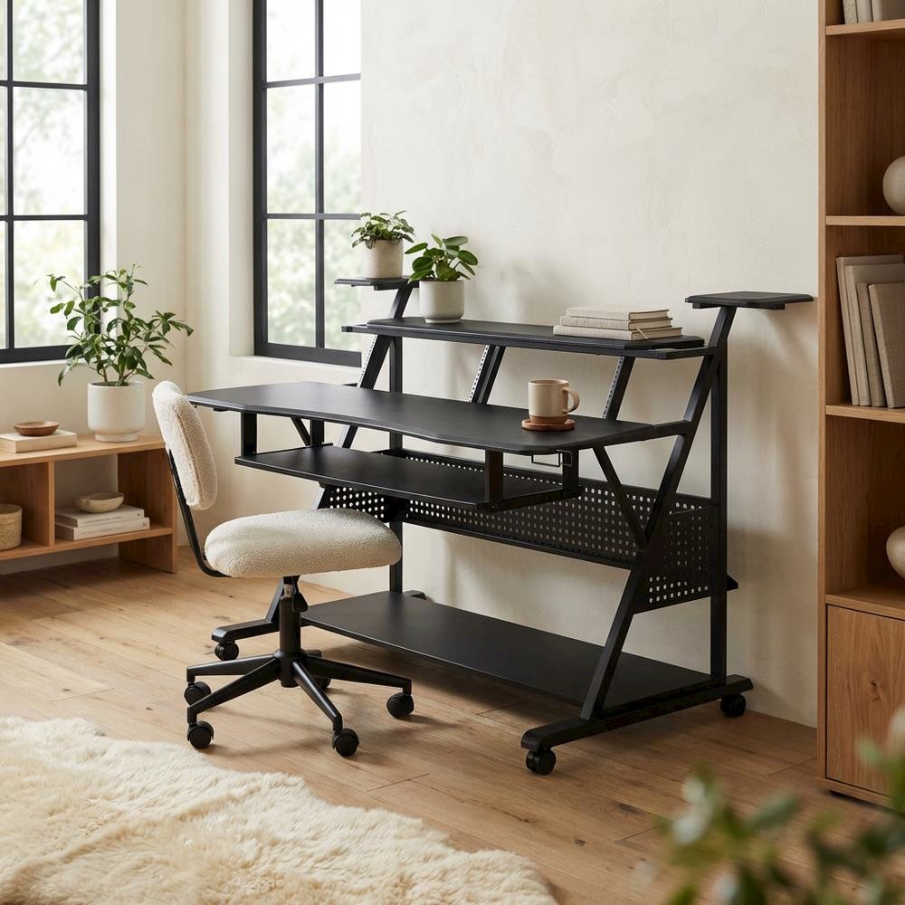 Black Industrial Office Desk With Metal And Mdf Finish
