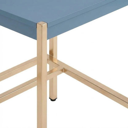 Contemporary Navy Blue And Gold Finish Writing Desk With Mdf And Metal