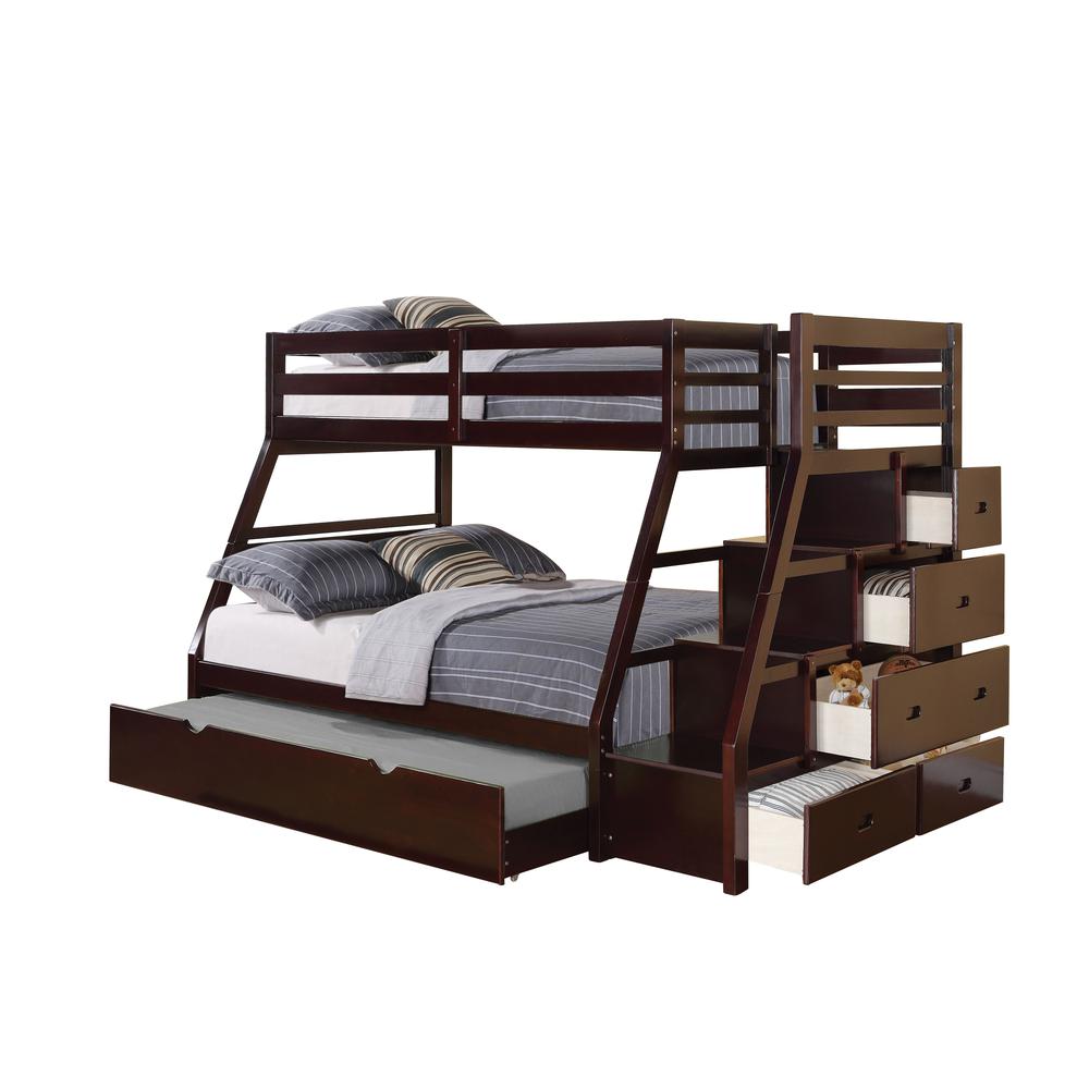 Jason (Storage) Bunk Bed (T/F) w/Trundle (Full) & Storage, Espresso