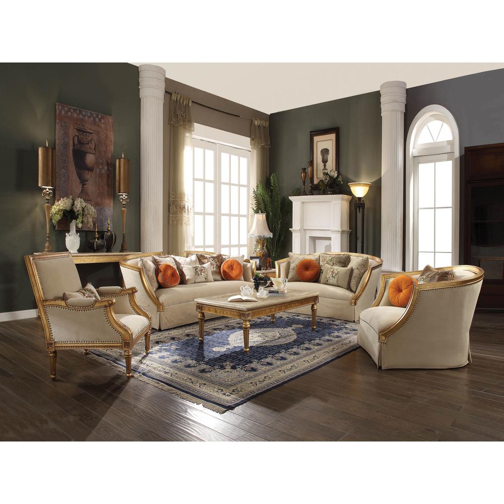 Daesha Coffee Table, Natural Marble Top & Antique Gold