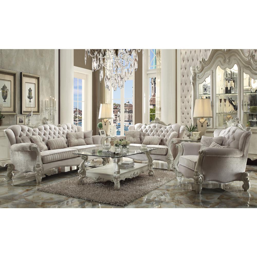 Versailles Chair w/2 Pillows, Ivory Fabric & Bone White
