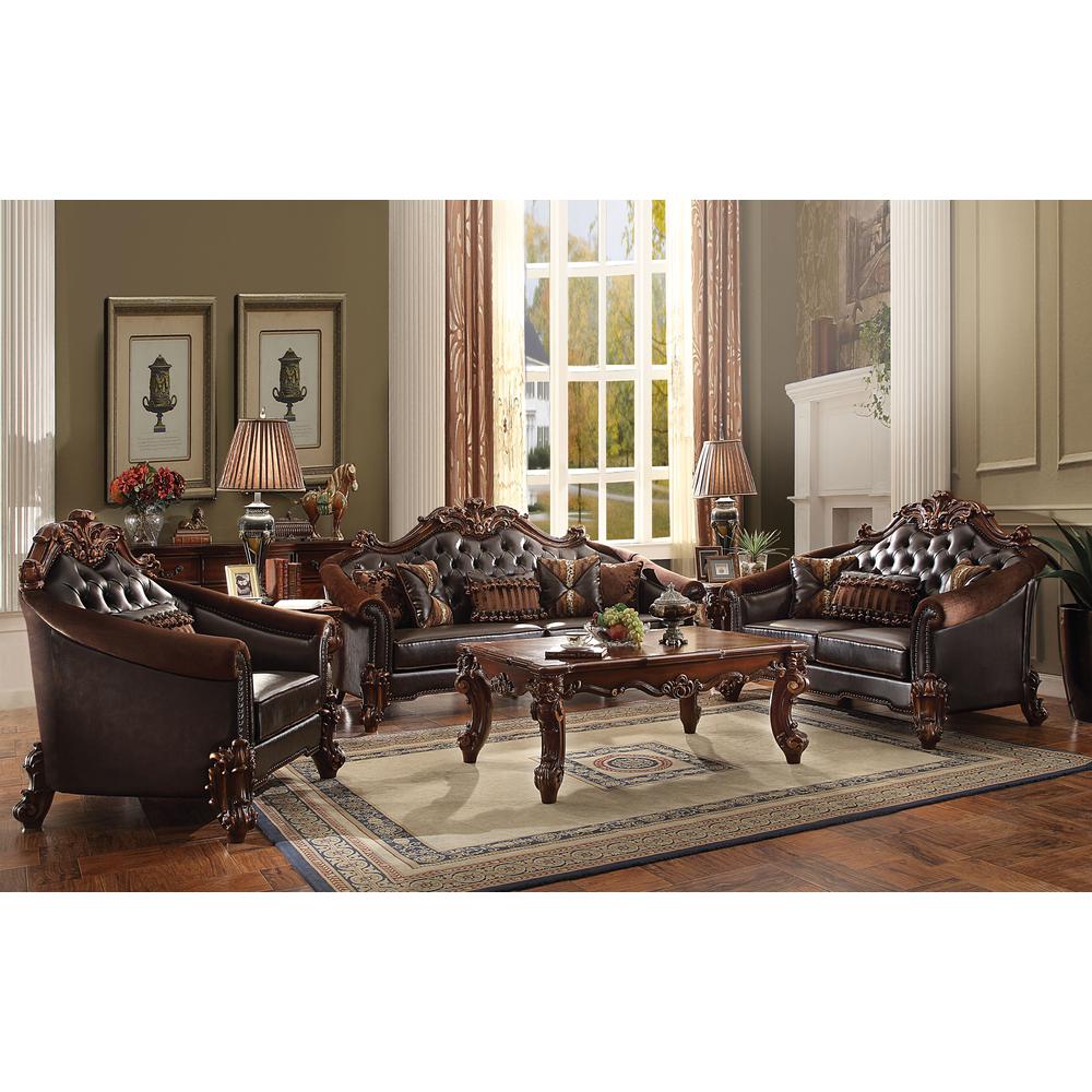 Vendome II Chair w/Pillow, Two Tone Dark Brown Leatherette & Cherry