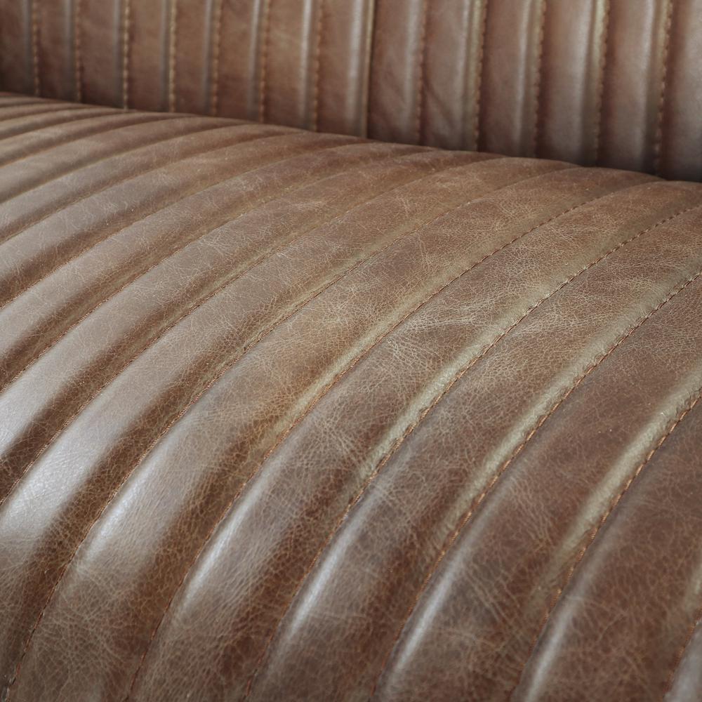 Brancaster Loveseat, Retro Brown Top Grain Leather & Aluminum