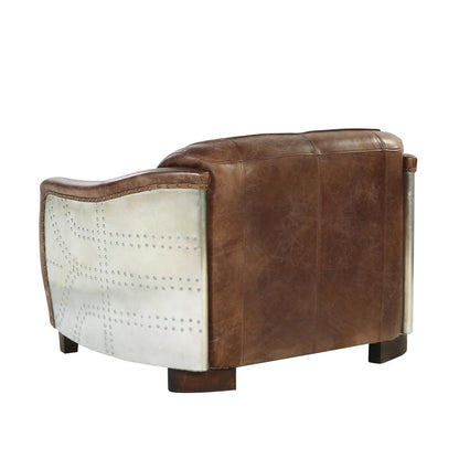 Brancaster Loveseat, Retro Brown Top Grain Leather & Aluminum