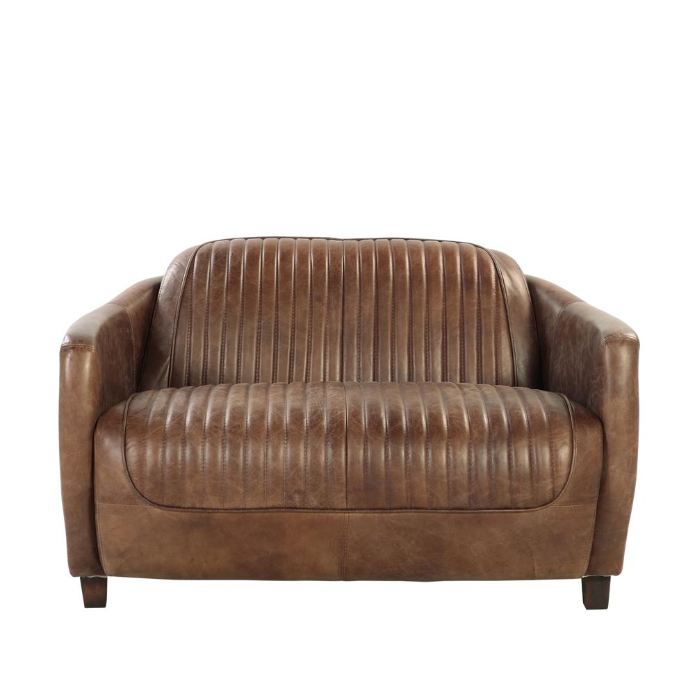 Brancaster Loveseat, Retro Brown Top Grain Leather & Aluminum