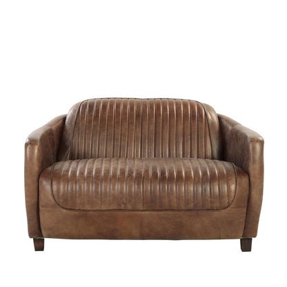 Brancaster Loveseat, Retro Brown Top Grain Leather & Aluminum