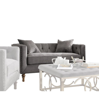 Sidonia Loveseat w/2 Pillows, Gray Velvet