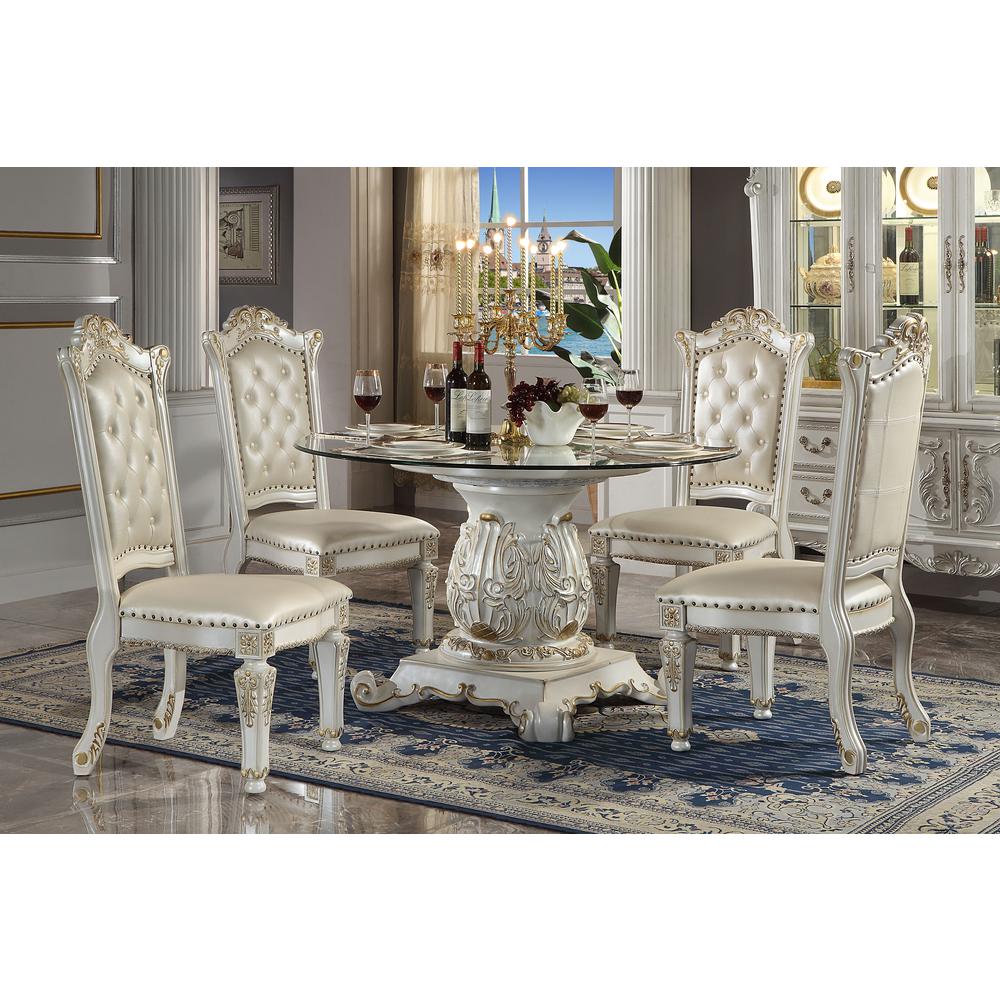 Vendome Side Chair (Set-2), Leatherette & Antique Pearl