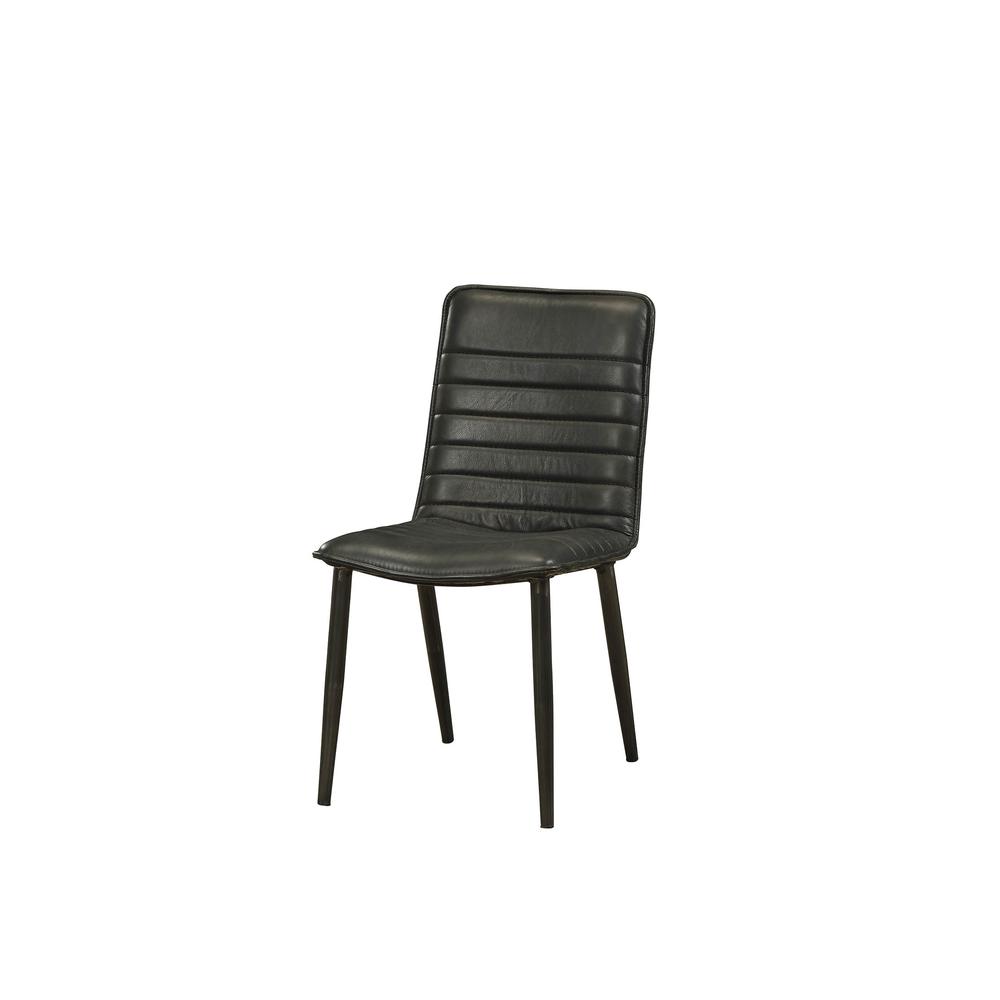 Hosmer Side Chair (Set-2), Black Top Grain Leather & Antique Black