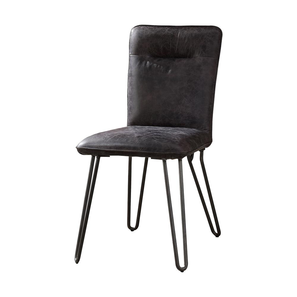 Hosmer Side Chair (Set-2), Black Top Grain Leather & Antique Black