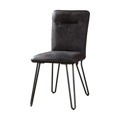 Hosmer Side Chair (Set-2), Black Top Grain Leather & Antique Black
