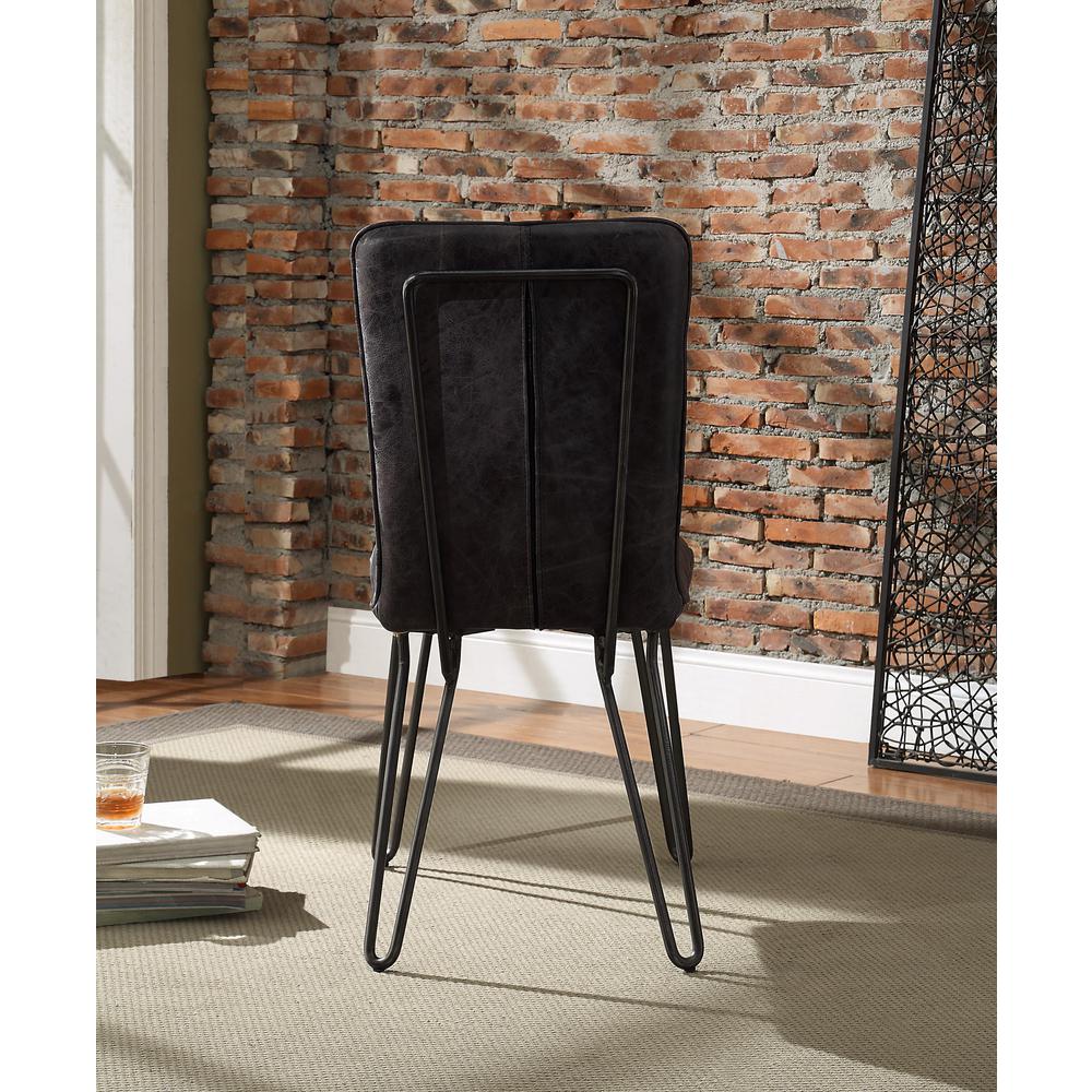 Hosmer Side Chair (Set-2), Black Top Grain Leather & Antique Black