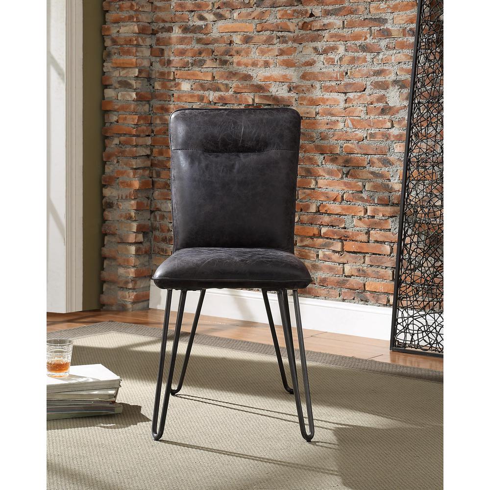 Hosmer Side Chair (Set-2), Black Top Grain Leather & Antique Black