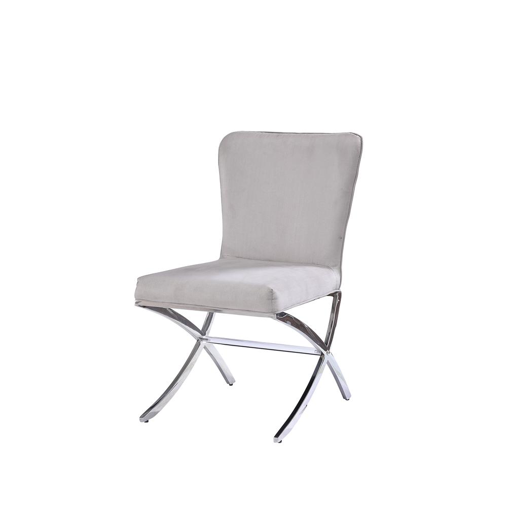 Daire Side Chair (Set-2), Light Gray Velvet & Chrome