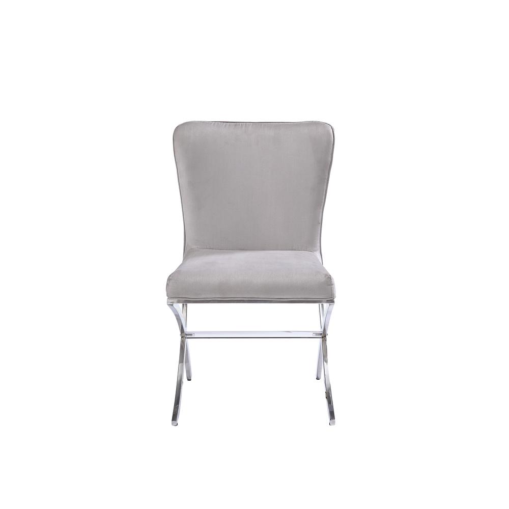 Daire Side Chair (Set-2), Light Gray Velvet & Chrome