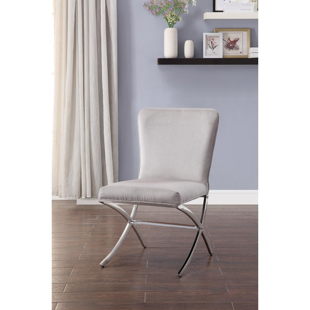 Daire Side Chair (Set-2), Light Gray Velvet & Chrome