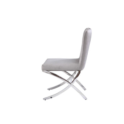Daire Side Chair (Set-2), Light Gray Velvet & Chrome