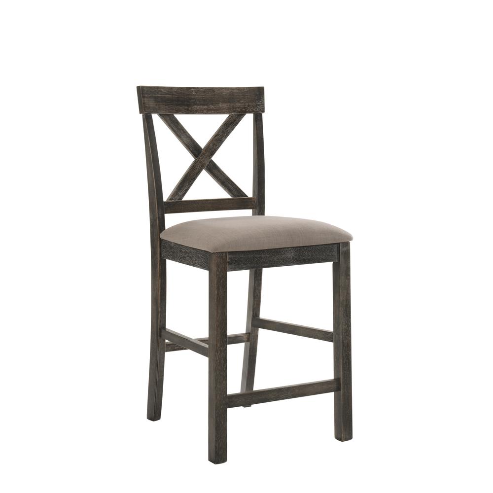 Martha II Counter Height Chair (Set-2), Tan Linen & Weathered Gray