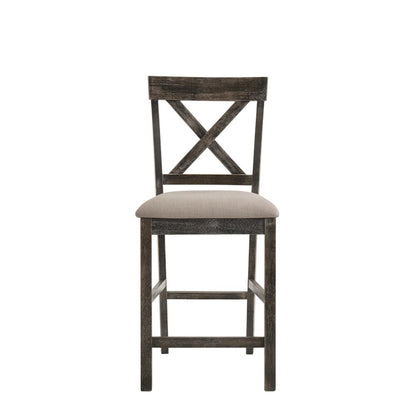 Martha II Counter Height Chair (Set-2), Tan Linen & Weathered Gray