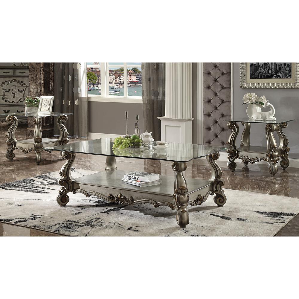 Versailles End Table, Antique Platinum & Clear Glass