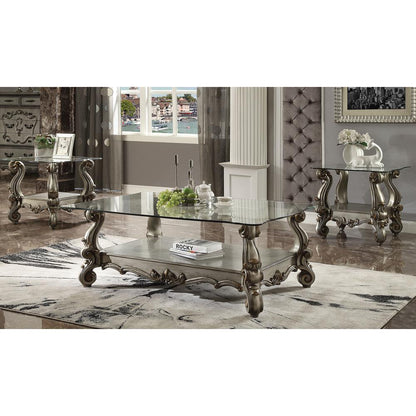 Versailles End Table, Antique Platinum & Clear Glass