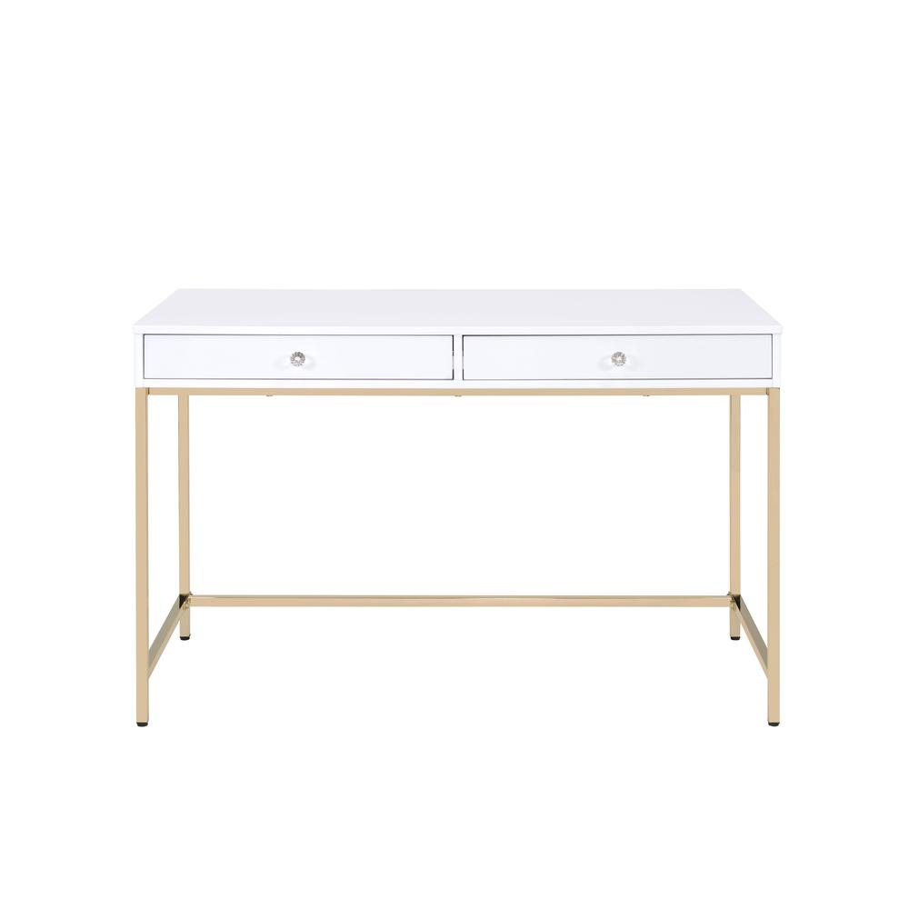 Ottey Writing Desk(Same AC00899), White High Gloss & Gold