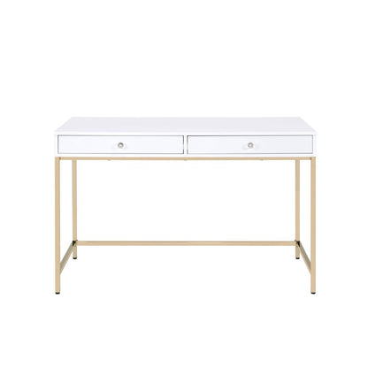 Ottey Writing Desk(Same AC00899), White High Gloss & Gold