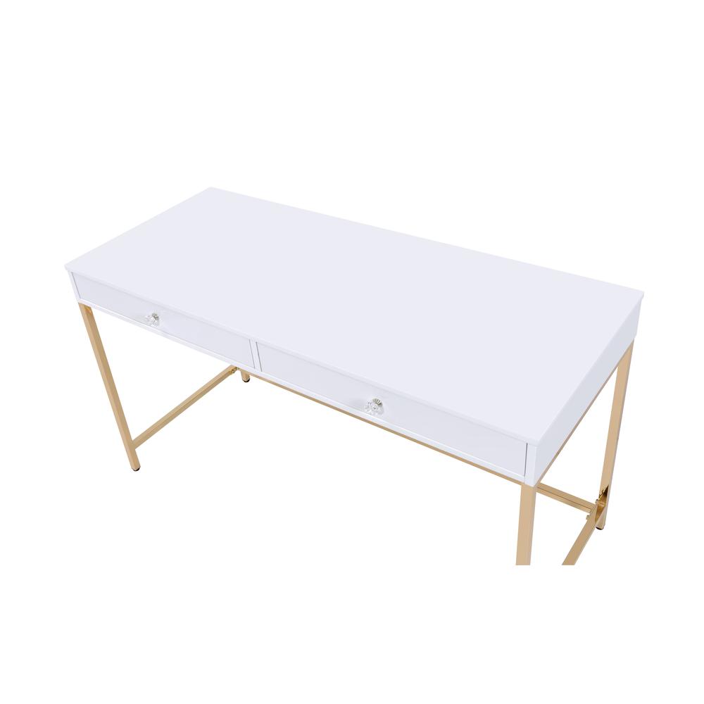Ottey Writing Desk(Same AC00899), White High Gloss & Gold