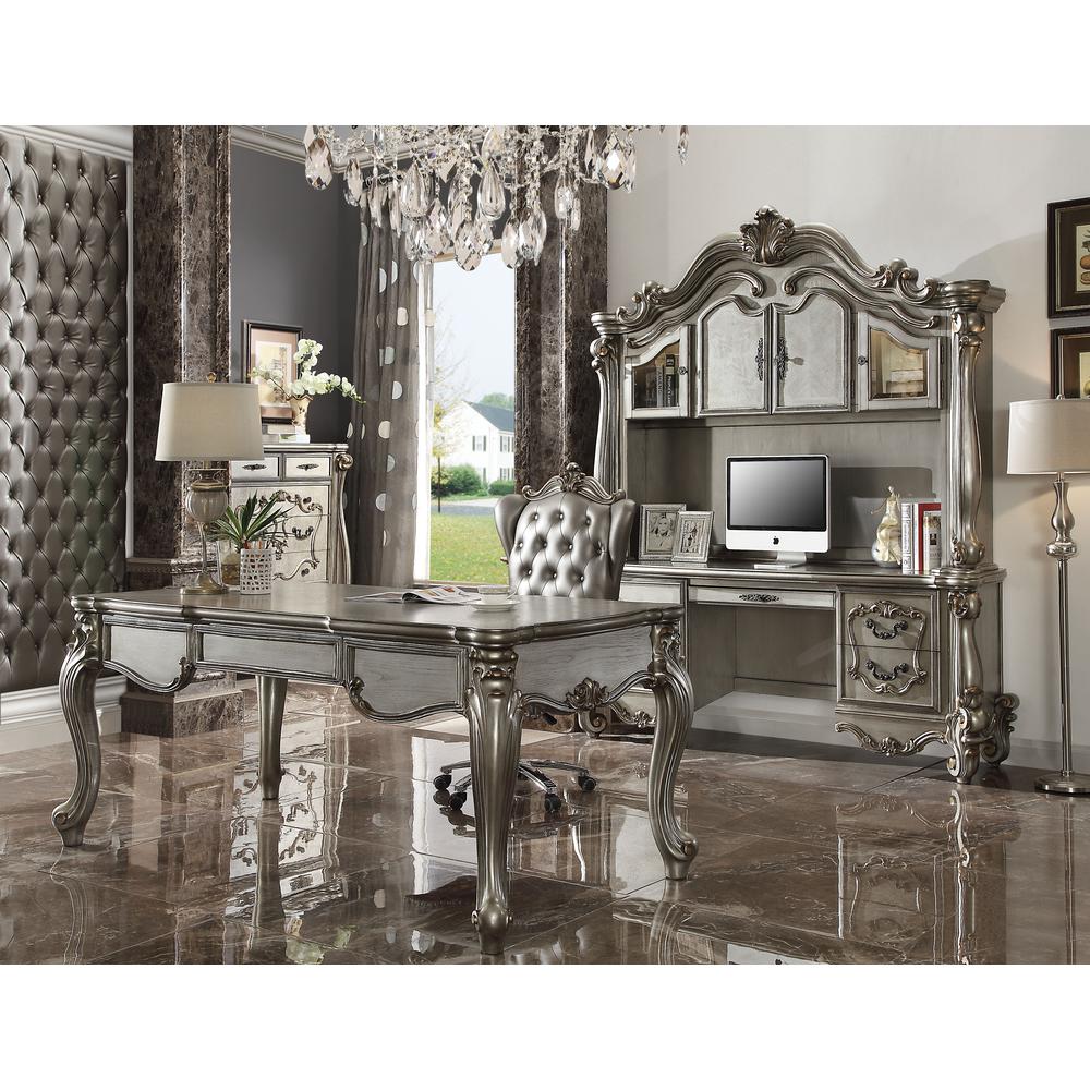 Versailles Executive Office Chair, Silver Leatherette & Antique Platinum