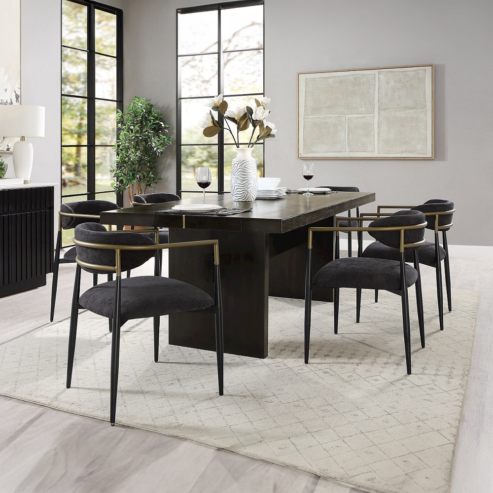Jaramillo Arm Chair (Set-2), Black Chenille & Black