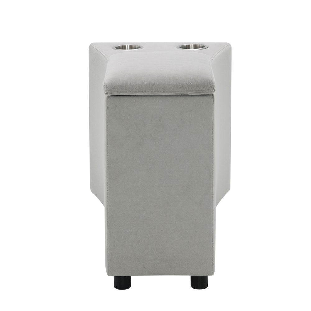 Emee Console w/USB Port, Cup Holder & Wireless Charge, Gray Corduroy