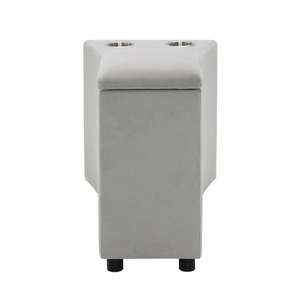 Emee Console w/USB Port, Cup Holder & Wireless Charge, Gray Corduroy