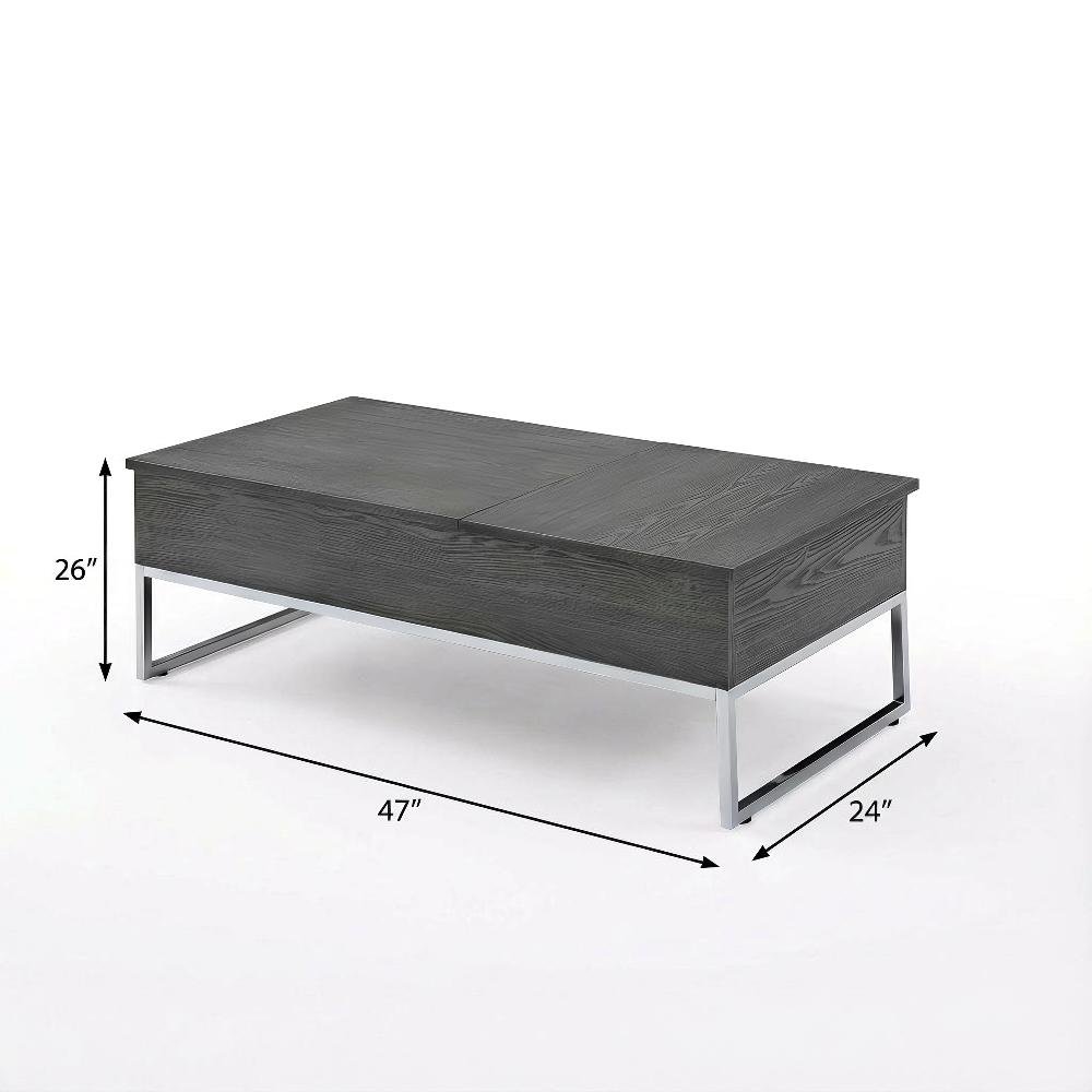 Gray Oak Coffee Table with Lift Top, Metal and Wood Veneer, Modern Design