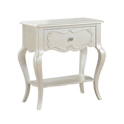 Pearl White Nightstand with Modern Bedroom Storage and Sleek Design