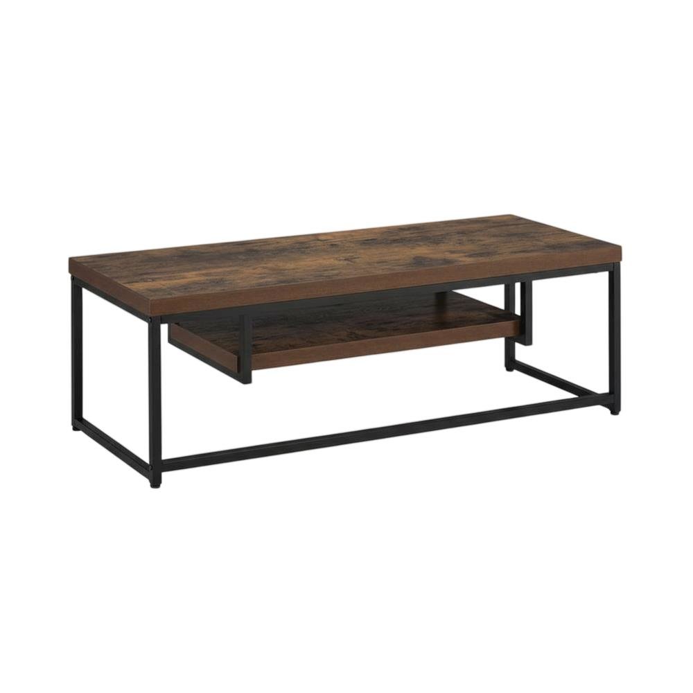 Weathered Oak and Black Metal TV Stand with Storage Compartments