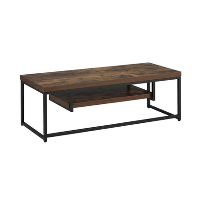 Weathered Oak and Black Metal TV Stand with Storage Compartments