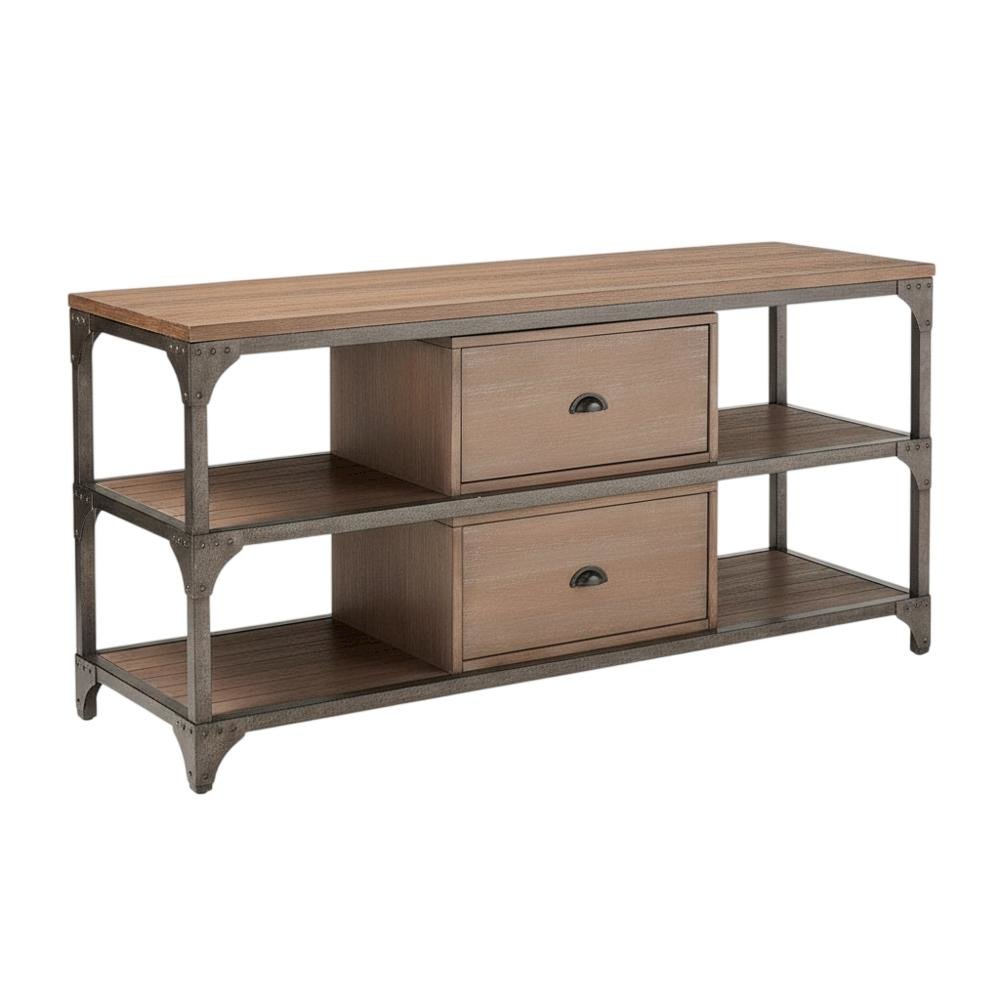 Industrial-style TV stand, Weathered Oak, Antique Silver, metal, wood veneer