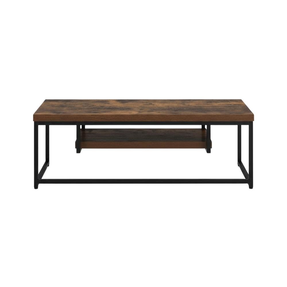 Weathered Oak & Black Metal TV Stand with Elegant Storage Design