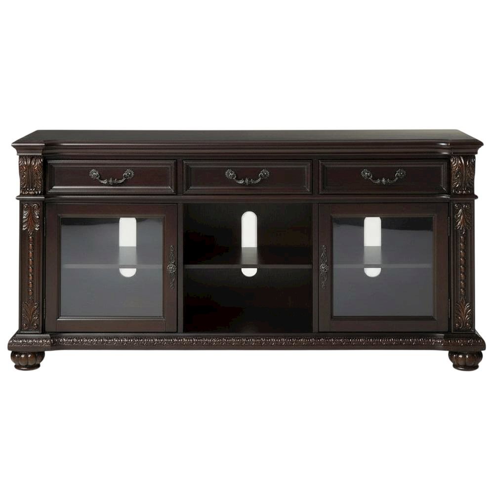 Cherry Wood and Glass TV Stand with Vintage Style and Spacious Design