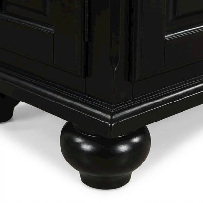Black wood TV stand with spacious surface and modern design