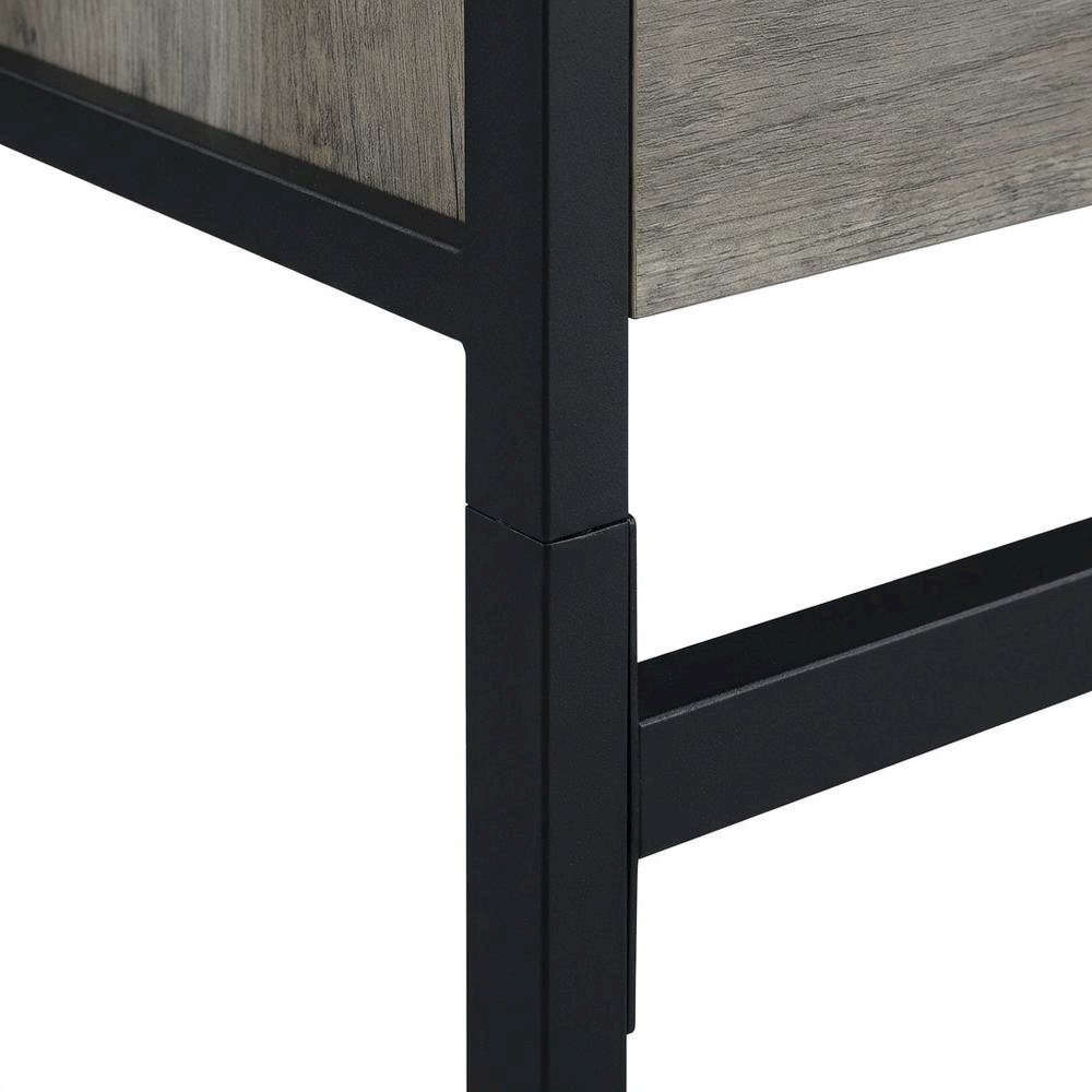 Light Weathered Oak And Black Finish Office Desk With Built-In Usb Port