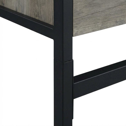 Light Weathered Oak And Black Finish Office Desk With Built-In Usb Port
