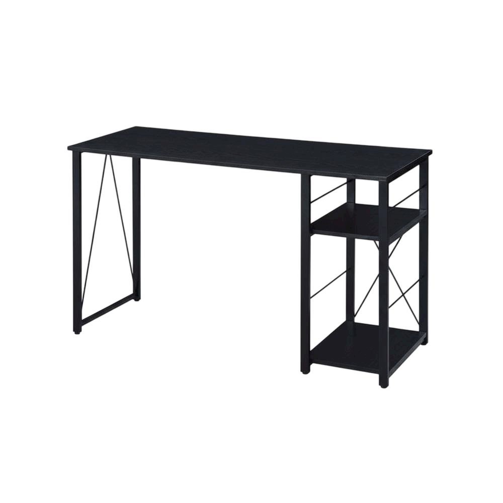 Black Writing Desk, Wood Veneer Surface, Sturdy Particle Board And Metal Frame